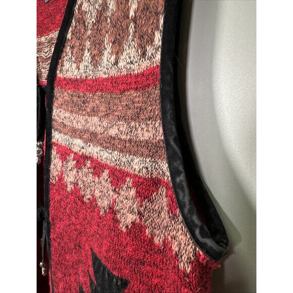 VTG Ivy Vest Womens M Southwestern Geometric Beaded Tastle Tie Front Red Country - Picture 6 of 8